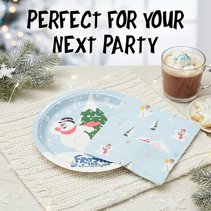 Silver Buffalo Frosty the Snowman Christmas 32 Pack Partyware Disposable Paper Plates and Napkins