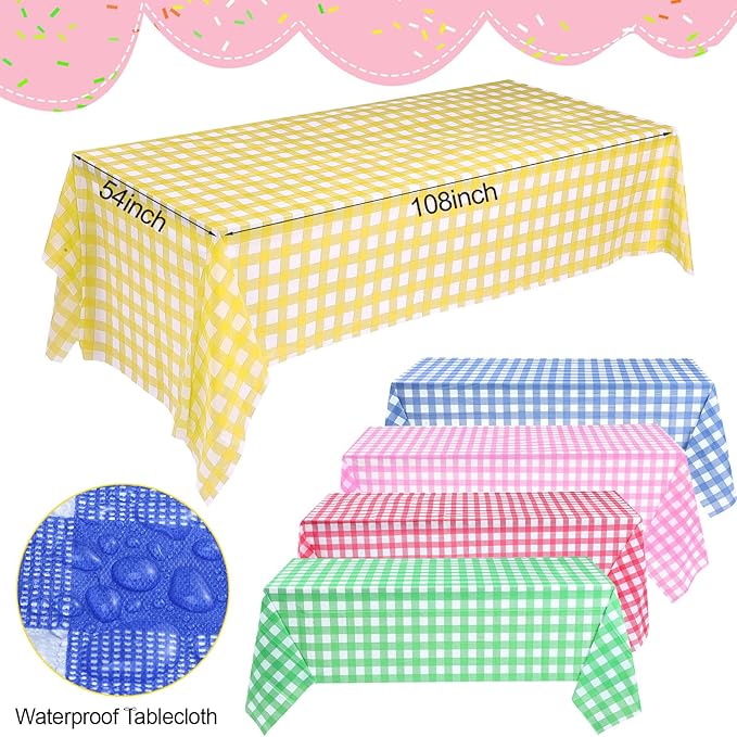425 Pcs Disposable Gingham Party Supplies Set for 60 Guests - Plaid Paper Plates, Cups, Napkins, Forks, Spoons, Knives & Tablecloth, All-in-One Birthday, BBQ, Picnic, Thanksgiving Dinnerware Kit