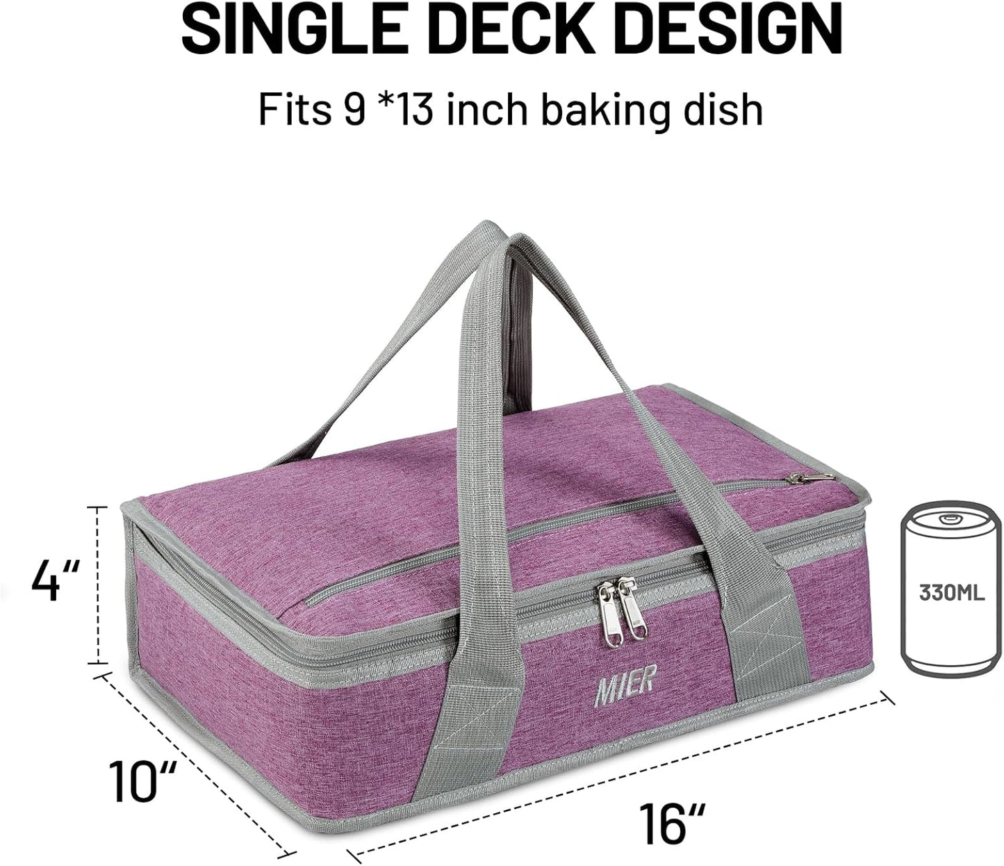 MIER Insulated Casserole Carrier for Hot or Cold Food Thermal Food Carrier Bag for Lasagna Potluck Parties Picnic Cookouts, Fits 9"x13" Baking Dish/Foil Pan, Purple