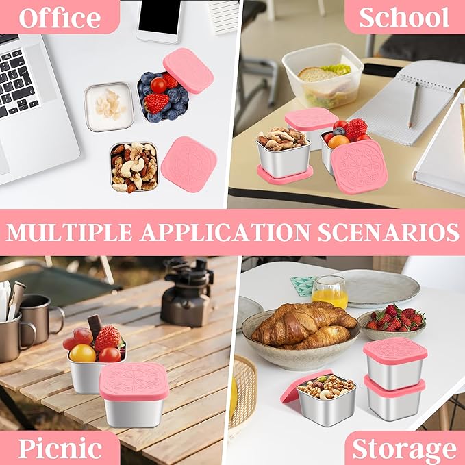 Stainless Steel Snack Containers for Kids,7.2oz Easy Open Leak Proof Reusable Snack Box Container with Lids,Small Lunch Containers for Meal Prep,School,Picnic and Travel-3Pack