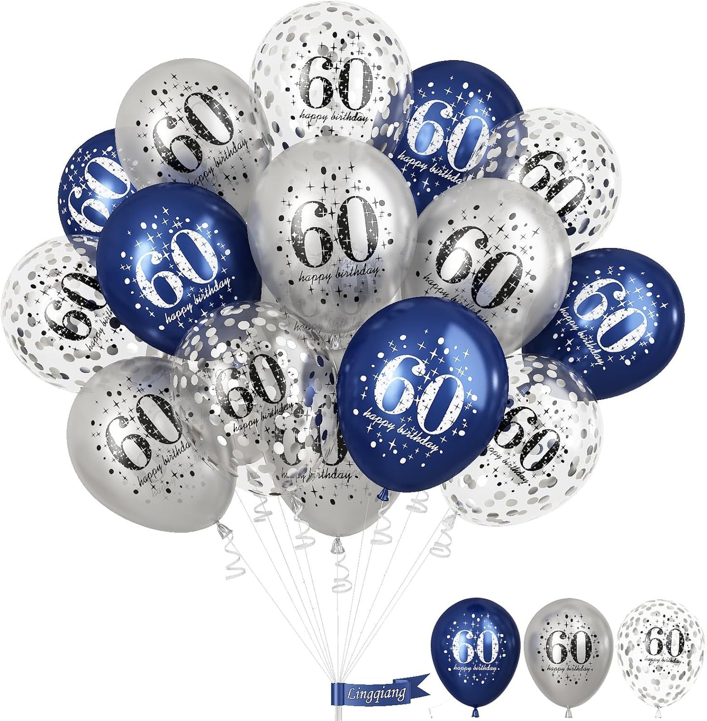 60th Birthday Decorations for Men, 15 Pieces Navy Blue Silver Happy 60th Birthday Latex Balloons Set for Him, 60th Party Decorations for Age 60 Years Old 60th Birthday Party Decor Celebration Supplies