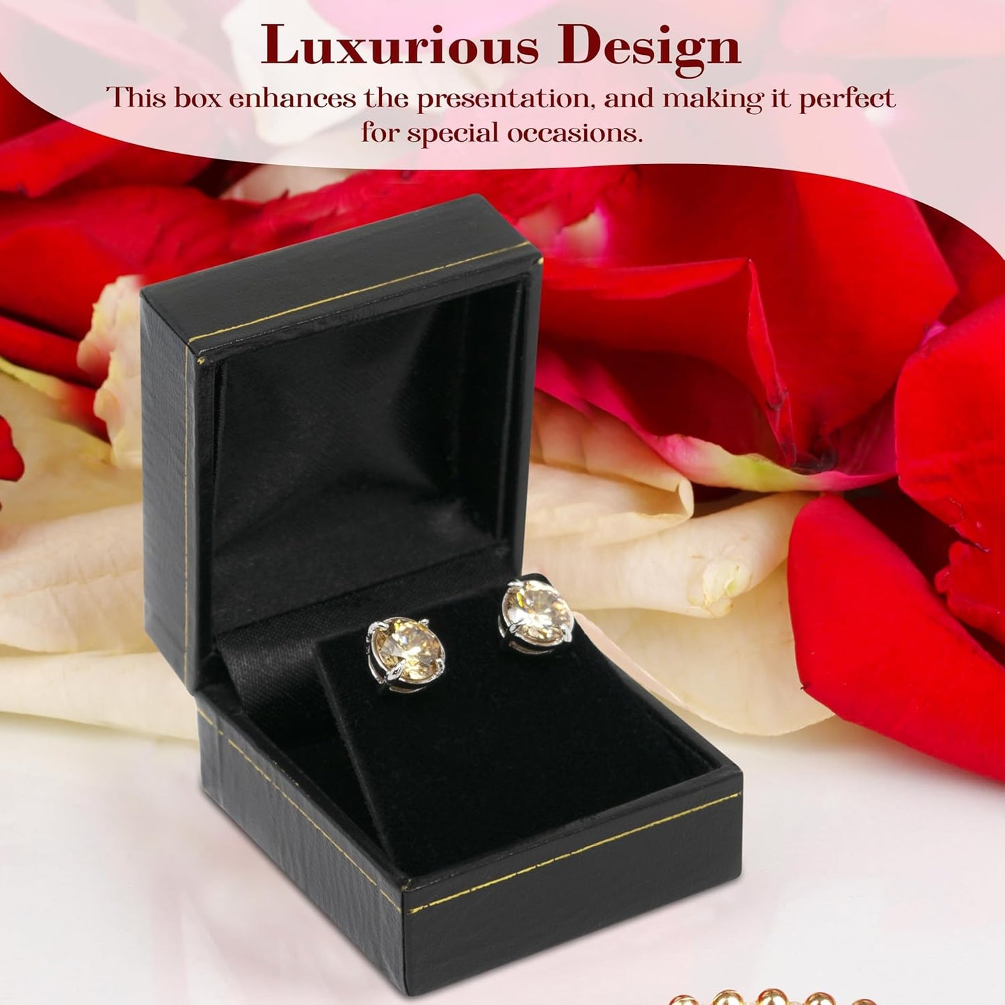 Novel Box Black Jewelry Box for Earrings 2.1x1.9x1.25 Inches - Earring Gift Boxes with Gold Trim - Faux Leatherette Earring Storage Case - Gift Presentation Cases for Earrings Only