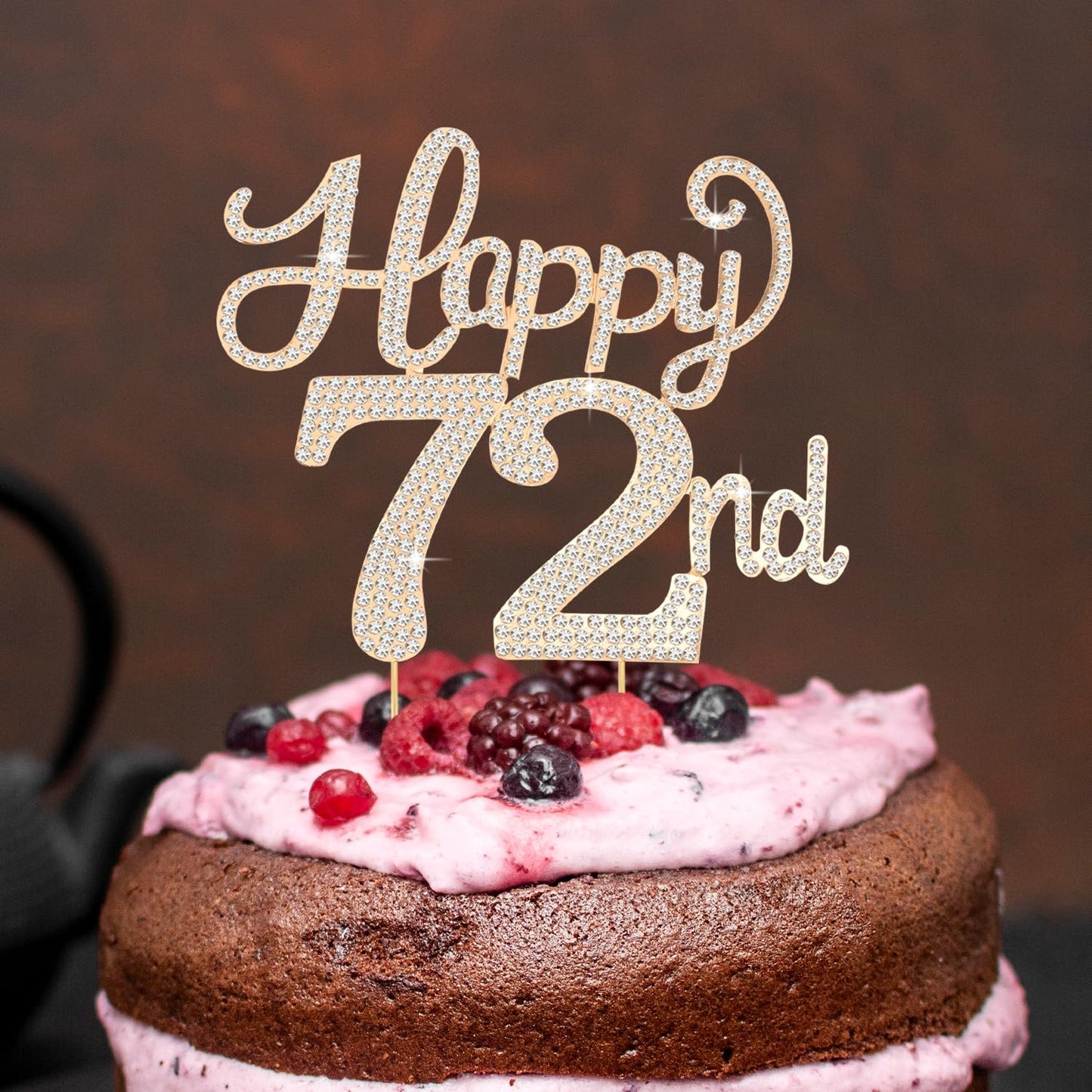 Happy 72nd Birthday Decorations,72nd Birthday Gold Rhinestone Cake Topper - Cheers to 72 Years Old Bday Party Metal Sparkly Cake Centerpieces Sign.