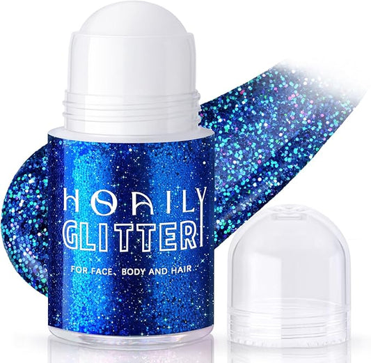HOSAILY Roll-on Blue Body Glitter Gel for Face Hair, 4th of July Patriotic Veterans Day Accessories, Chunky Mermaid Sequins Festival Party Rave Outfits Halloween Face Paint Glitter Makeup for Women