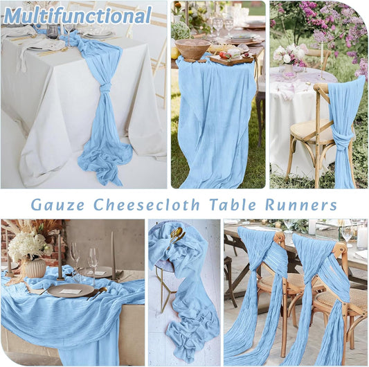 2Pack Light Blue Table Runner 10FT Cheesecloth Table Runner 35x120Inch Long Boho Cheese Cloth Table Runners Rustic Gauze Table Runners for Party Wedding Bridal Shower Baby Shower Decorations