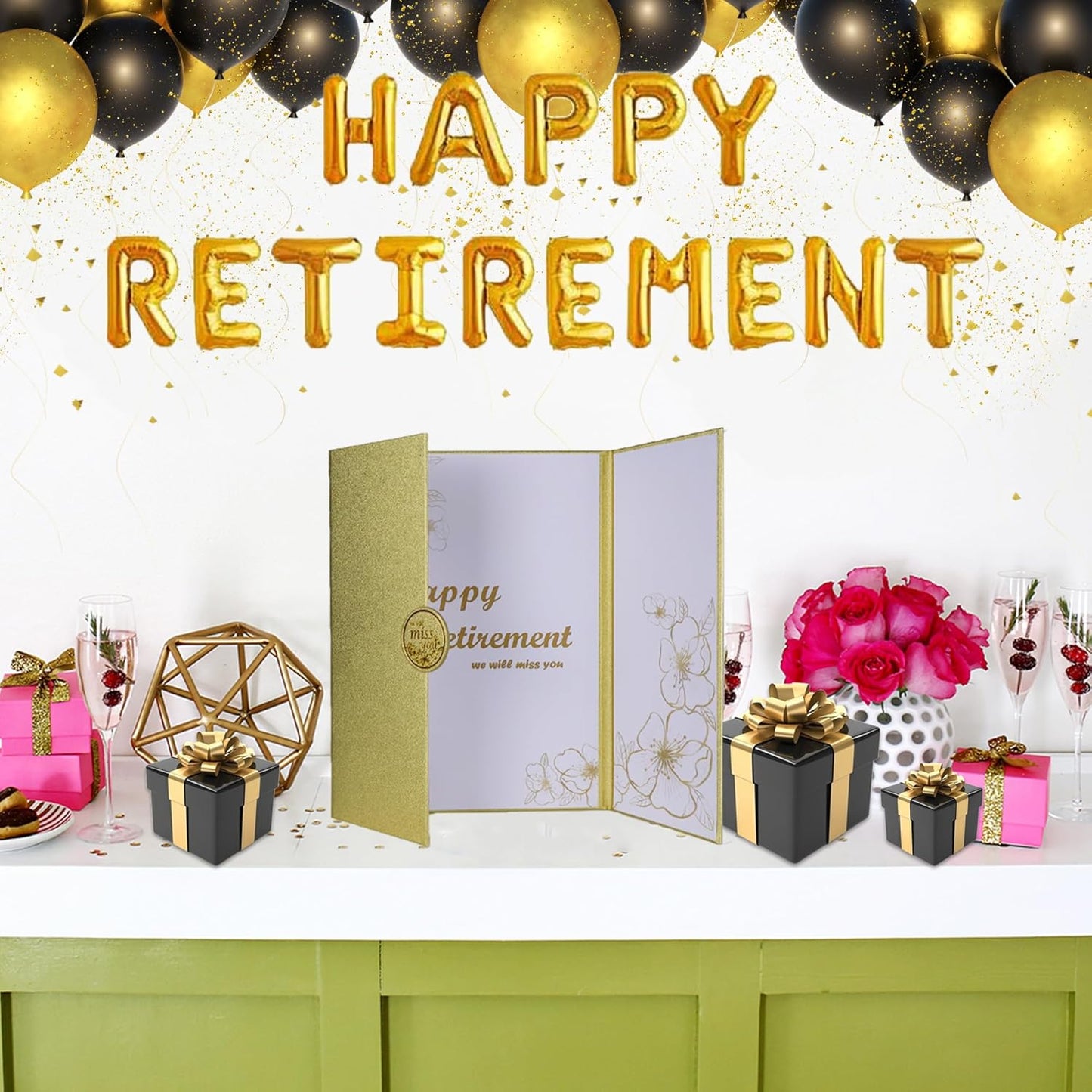 Large Retirement Card for Man Woman, Gold Happy Retirement Gifts - Guest Book Alternative, Happy Farewell Party Decorations Signature Board Book for Retired Party Decorations（Gold）