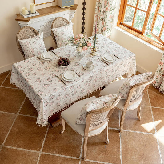 ENJOYBRIDAL Pink Floral Tablecloth - 60 x 84 Inch - Rectangle Vintage Table Cloth Picnic Camping Dining Boho Table Cover 6-8 Seats Rustic Farmhouse Cute Patterns Furniture Protector