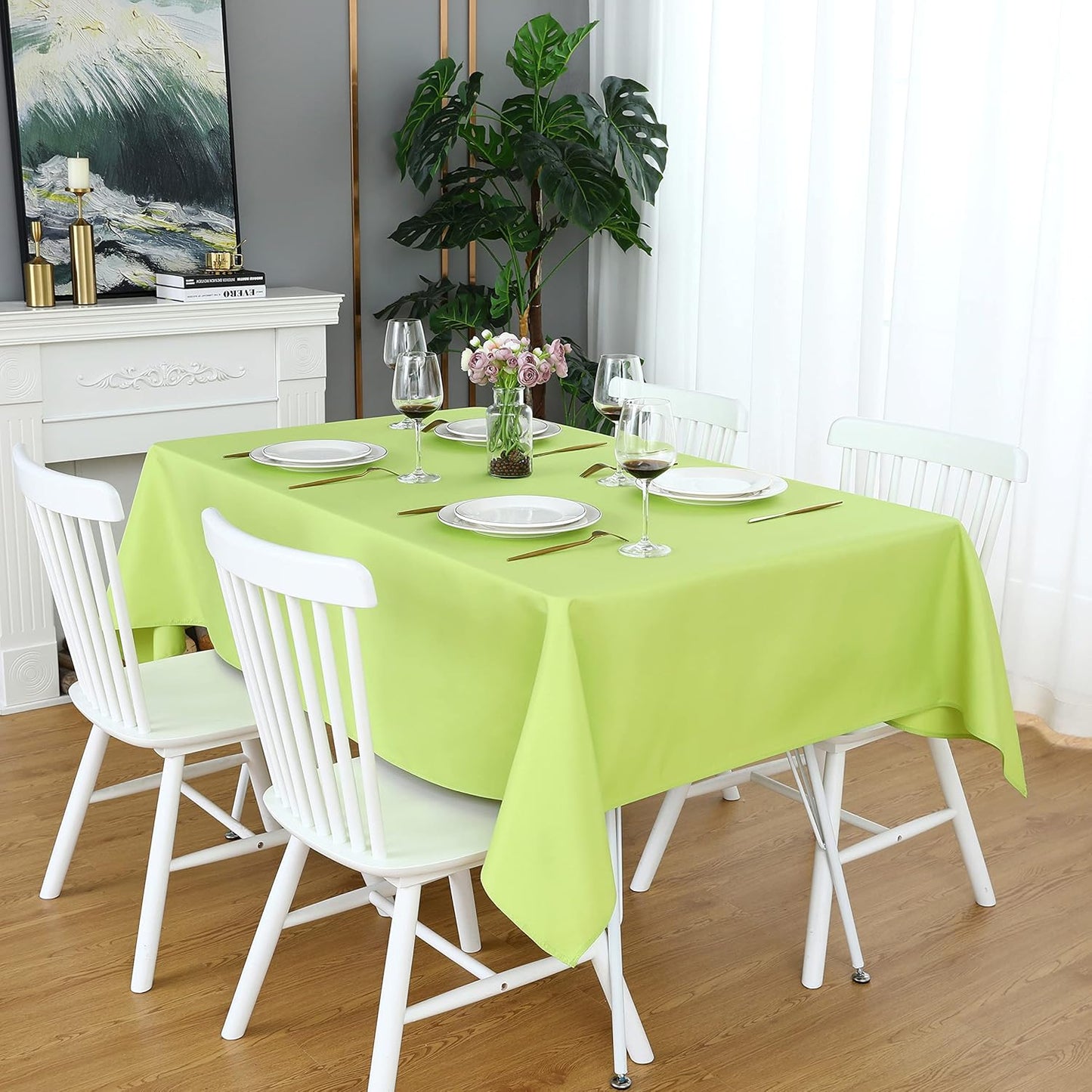 FOLINS&HOME Apple Green Rectangle Tablecloth 60 x 120 Wrinkle Free Waterproof Polyester Table Cloths, Spillproof Heavy Duty and Washable Table Cover for Party, Indoor and Outdoor-Oblong/Rectangular