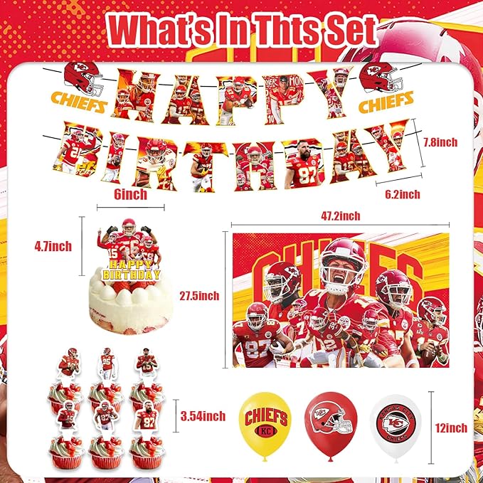 42pcs Kansas Party Decoration Pack Includes，Banner，Cake Topper，Blackdrop,Balloons for Chief party Decoration