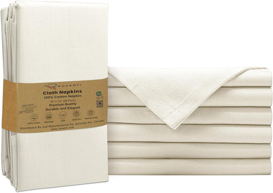 Ruvanti Premium Cloth Napkins Set of 6, 18x18 Inches, 100% Cotton, Washable, Soft & Absorbent, Perfect for Wedding, Christmas, ‎Thanksgiving Dinners - Antique White