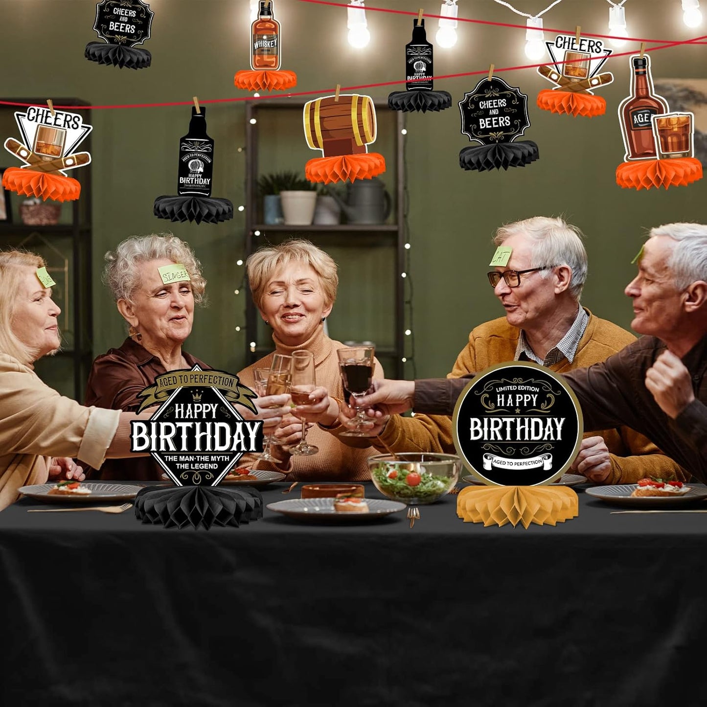 Whiskey pattern Birthday Party Decorations for MenTable Centerpiece Whiskey Honeycomb Table Toppers for 30th 40th 50th 60th 70th 80th Birthday decorations