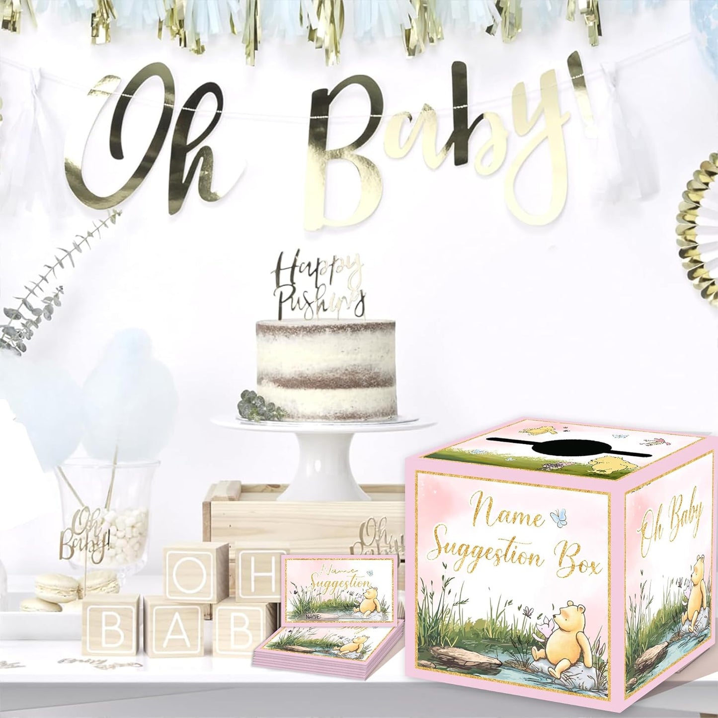 Winnie Baby Shower Decorations-the Pooh Baby Shower Games-Winnie Party Decorations-Baby Name Suggestion Cards with Box-Baby Name Suggestion Cards,pink