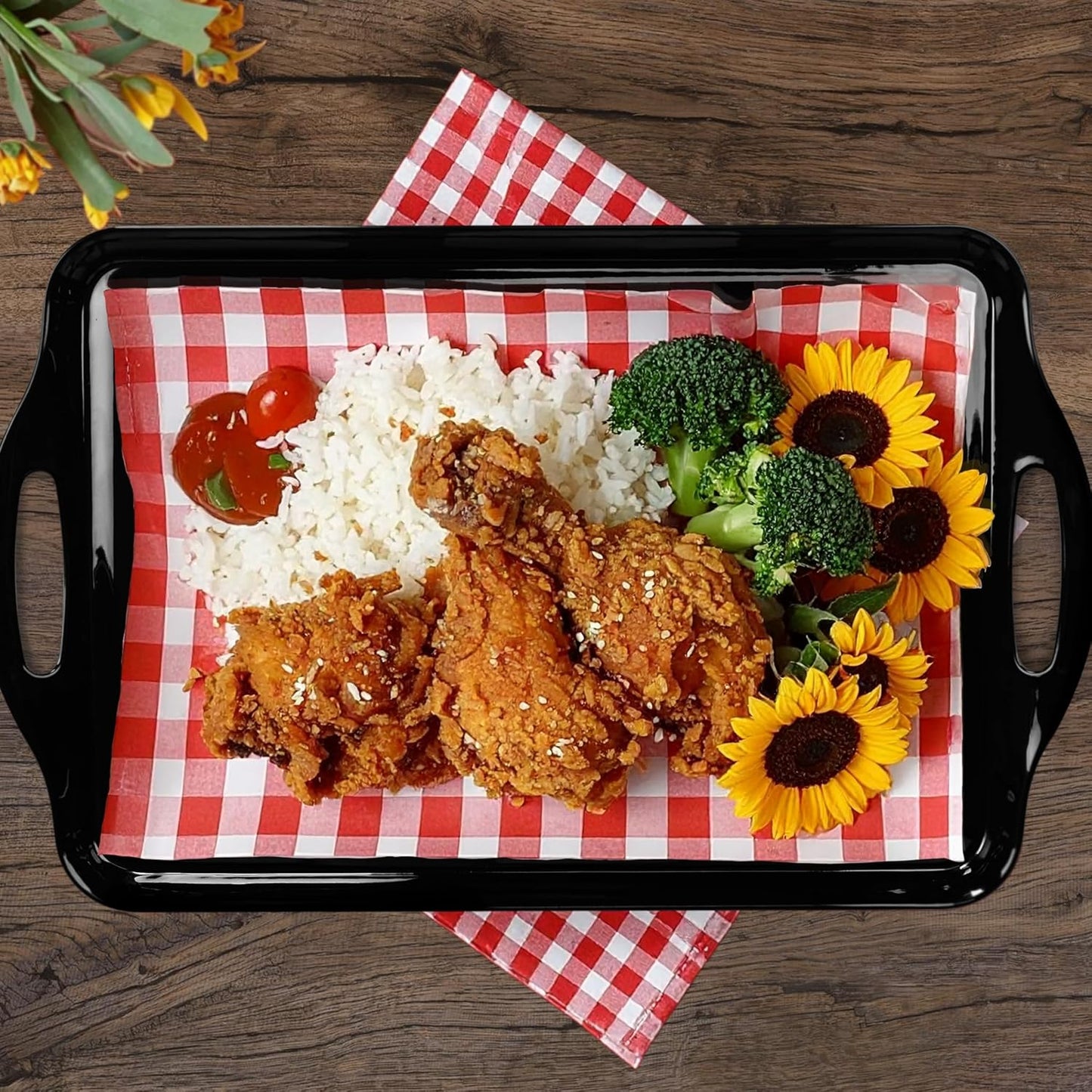 Extra Large Black Serving Tray with Handles, 19''x11.6'' Halloween Melamine Platters, Rectangular Trays for Serving Food, Turkey, Cookie, Cupcakes, Desserts, Dishwasher Safe, BPA-Free, Set of 2
