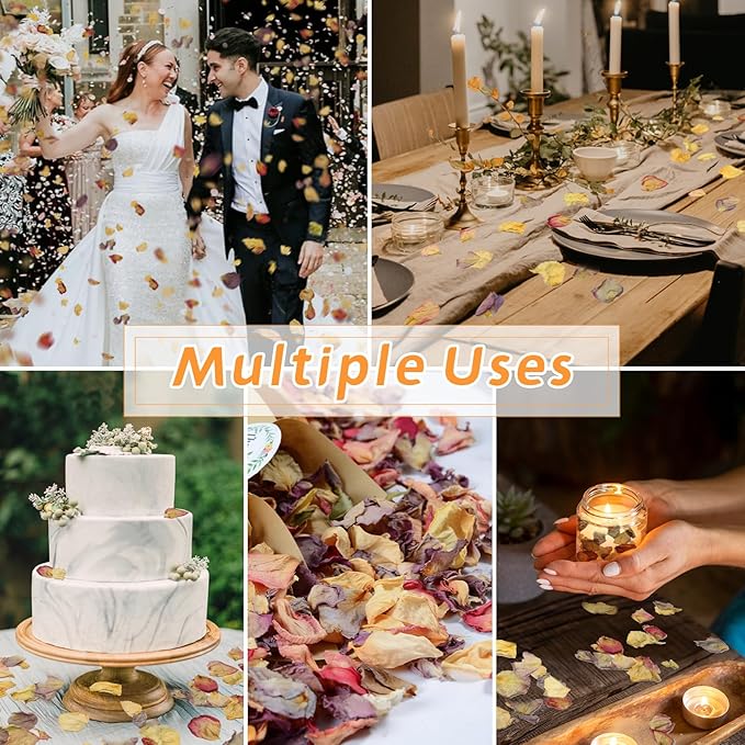 20+ Cups Dried Rose Petals Biodegradable Flower Confetti, 2 QT Mixed Yellow Purple Pink Dried Flower Petals for Wedding Proposal Bath Crafts Party 4oz(112g)
