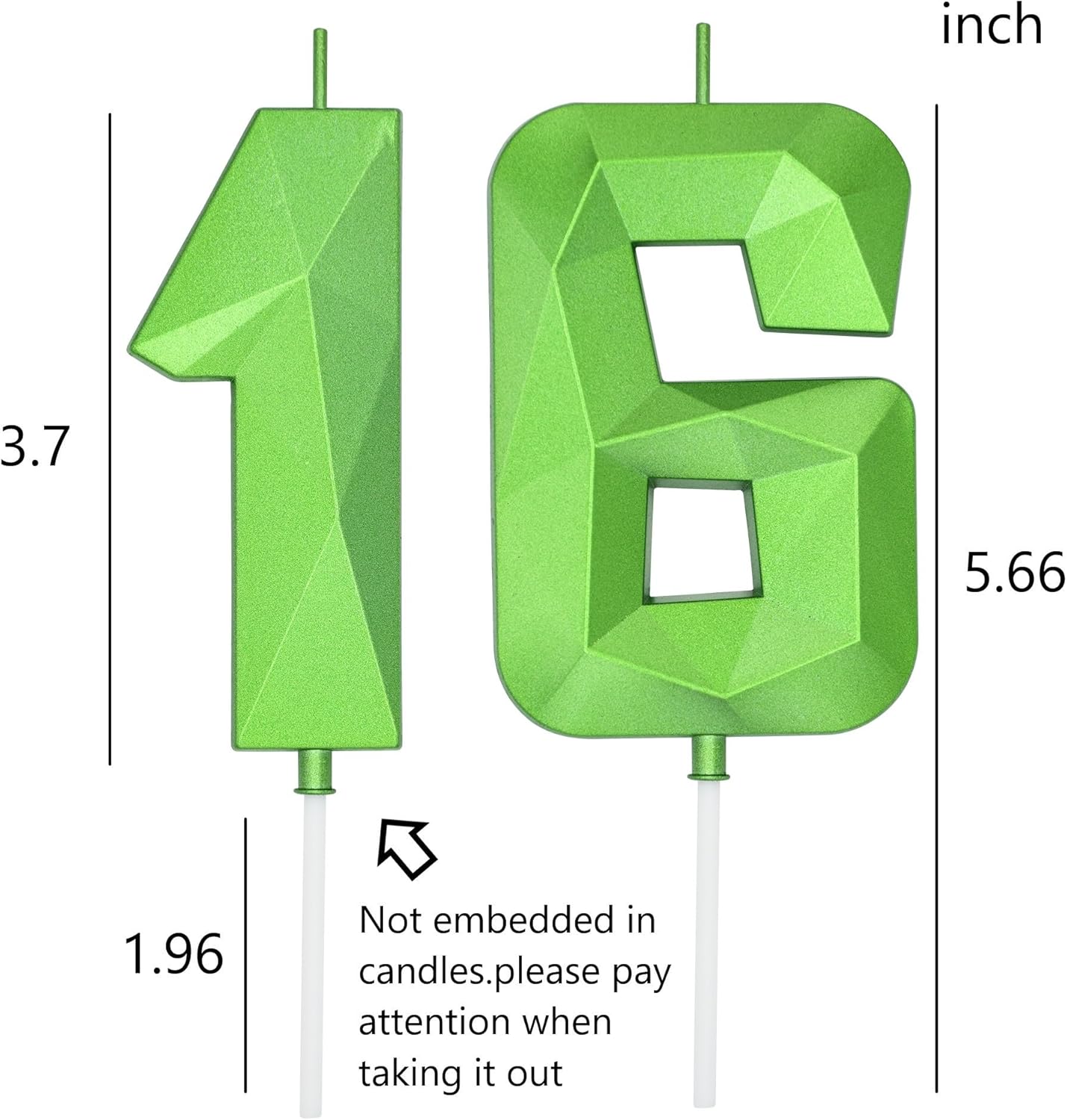 DERVENTA Large Birthday Candle Number 3D Green 3.7 inch Party Celebration Anniversary Decoration Cake Topper 1 Piece (Number 16 Green)