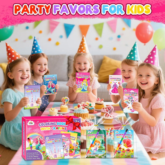 ZMLM 24 Coloring Books for Kids Party Favors: Bulk 24 Crayons Mini Coloring Books for Kids Ages 4-8 Birthday Goodie Bags Stuffers Toddlers Return Gifts Classroom Prizes Teacher Crafts (Girls)