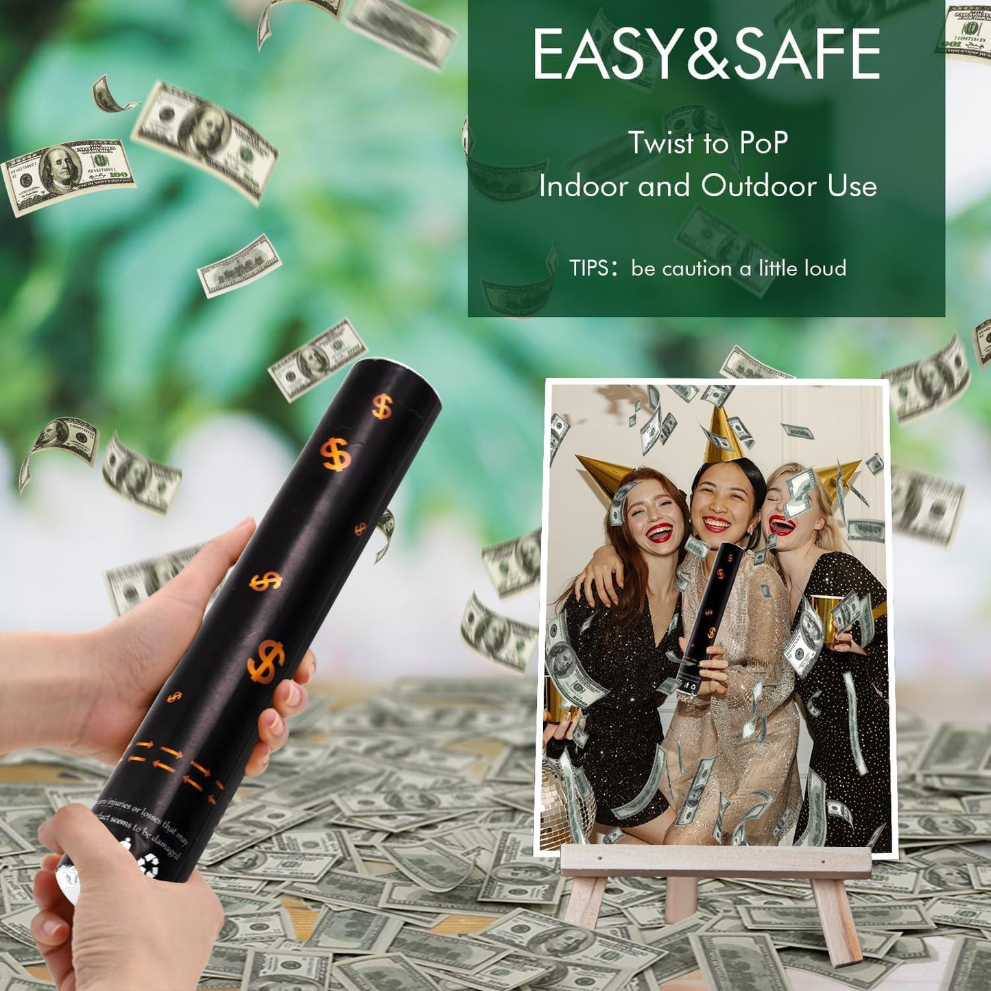 Confetti Cannon Party Poppers 12 Pack 100 Dollar Bill Money Paper Make it Rain 12 inch Confetti Shooters Bill Launcher for Business Signing Opening Activities Birthday Party Celebration