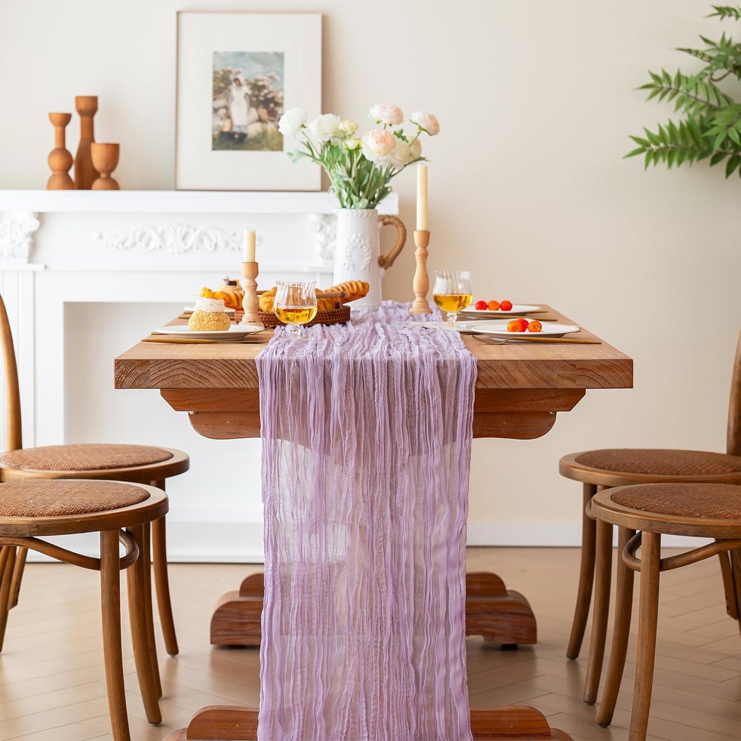FEXIA 12 Pack Lilac Table Runner 35x120 Inches for Baby Shower Decoration Gauze Rustic Table Runner for Wedding Party First Communion Centerpiece Engagement Bridal Shower Boho Decoration