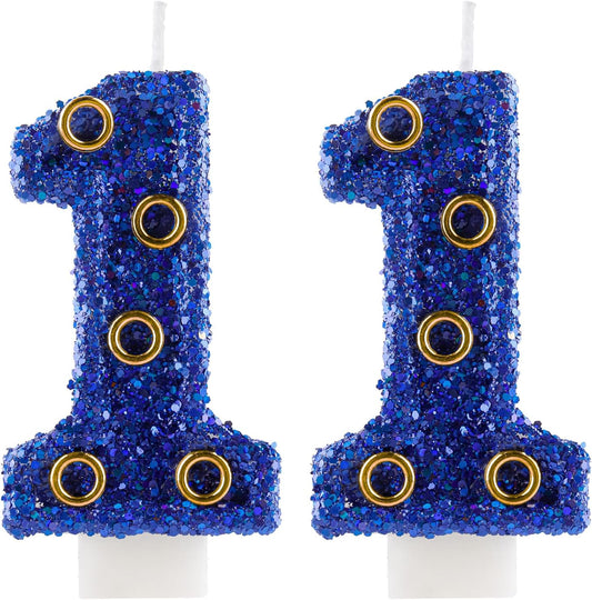 Blue Gold Rings Hedgehog Themed Birthday Candle, Number 11 Candle Cake Topper, Character Cartoon Theme for Boys Girls Birthday Party Decorations Supplies
