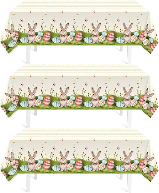 Childom 3 Pack Easter Decorations Easter Tablecloths Disposable Plastic Tablecloths 54"x108" Bunny Table Cloths Rectangle Tables for Party Supplies,Holiday Table Covers for Home Dinner Outdoor Picnic