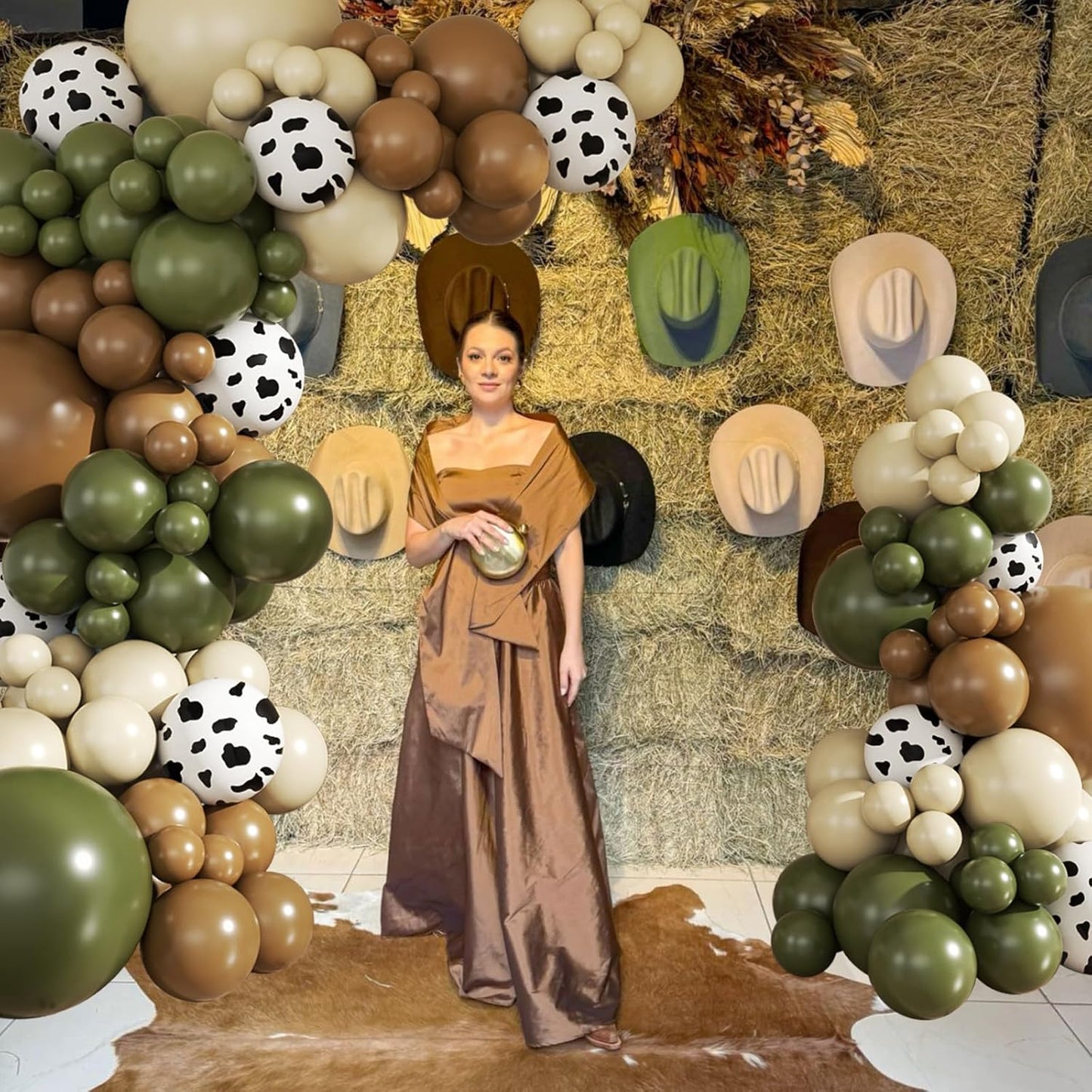 Cowboy Green Cow Balloon Garland Arch Kit, Brown, Sand White Balloons for Baby Shower First Rodeo Western Cowboy Theme Party Birthday Decoration