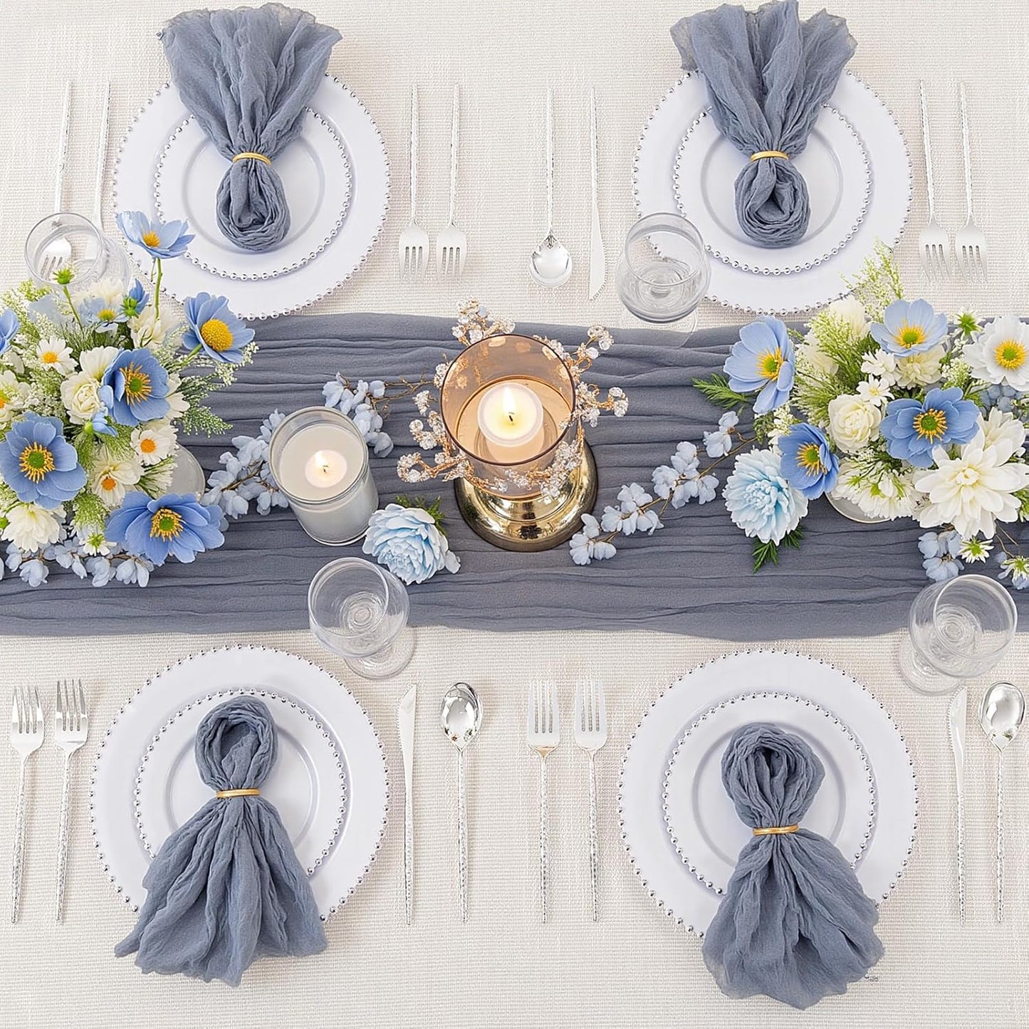 supernal 100pcs Silver Plastic Plates - Heavy Duty Elegant White Disposable Plates with Silver Beads Set Include 50 Plastic Dinner Plate and 50 Dessert Plate Perfect for Wedding, Birthday & Party