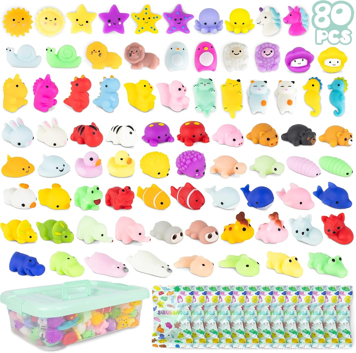 BONNYCO Mochi Squishy Toys Bulk for Kids Party Favors Pack 80. Goodie Bags Stuffers for Kids 3-5 4-8, Return Gifts Birthday Party. Squishy Fidget Toys, Pinata Stuffers Birthday Boys Girls Kawaii