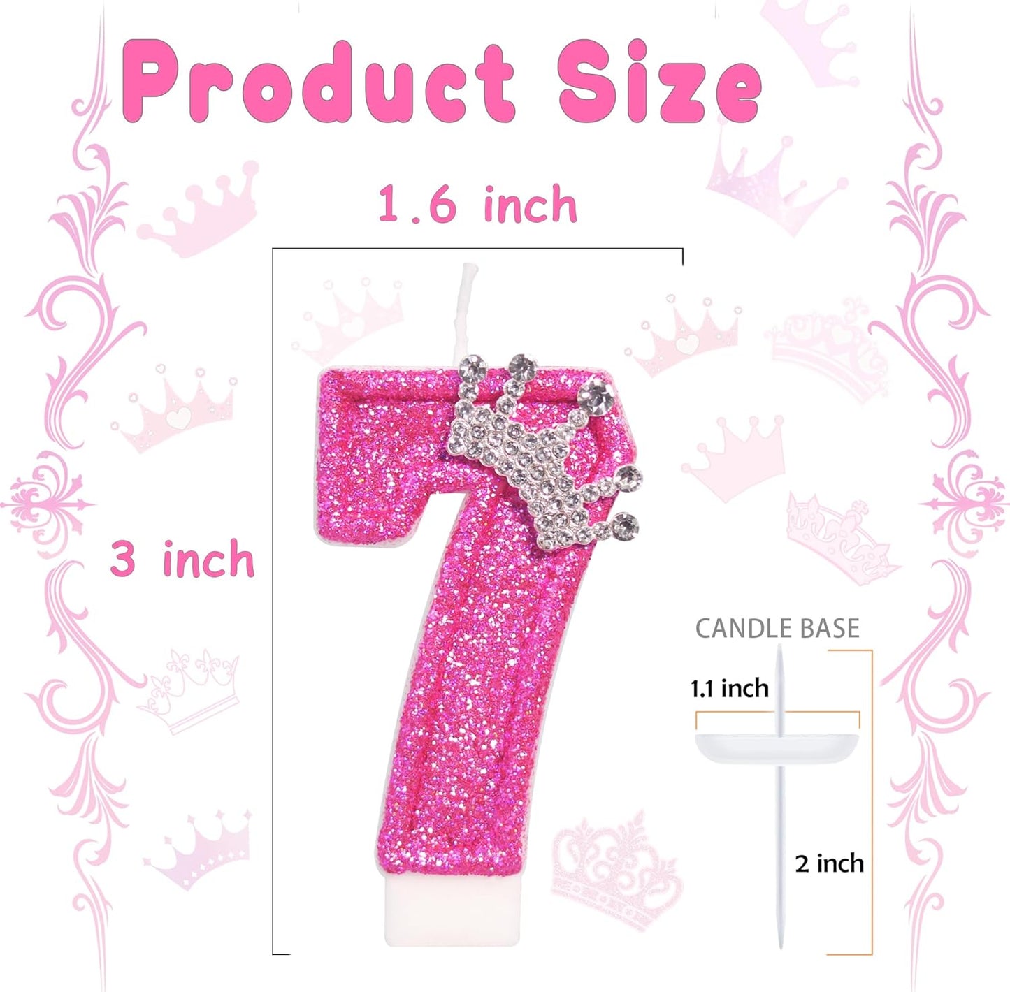Birthday Candle for Cake, Crown Rose Number Cake Candles, 2.76 inch Number Happy Birthday Candle, Cake Topper Decoration for Birthday Party (Number 7)
