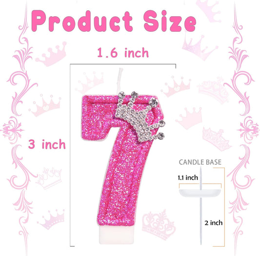Birthday Candle for Cake, Crown Rose Number Cake Candles, 2.76 inch Number Happy Birthday Candle, Cake Topper Decoration for Birthday Party (Number 7)
