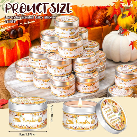 MTLEE 24 Pcs Fall Pumpkin Baby Shower Party Favors Candles Lavender Scented Baby Shower Favors for Guests Rustic Tealights Candles Gender Reveal Return Gifts Girl Boy(1.2 Oz, Yellow)