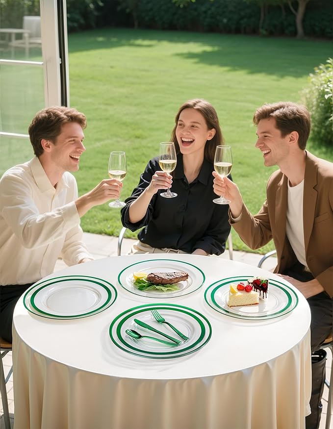 WDF 12 Inch Green Charger Plates - Charger Plates Bulk - 25Pack Plastic Clear and Green Charge Plate Perfect for Dinner/Wedding/Party/St. Patrick's Day/Easter