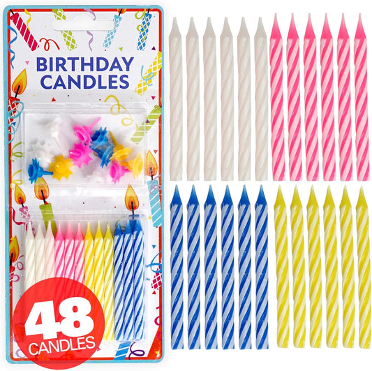 Birthday Candles Multicolored Spiral 48-Count, Birthday Candles for Cake, Cupcake Candles, Party Celebration, Candles for Celebrations