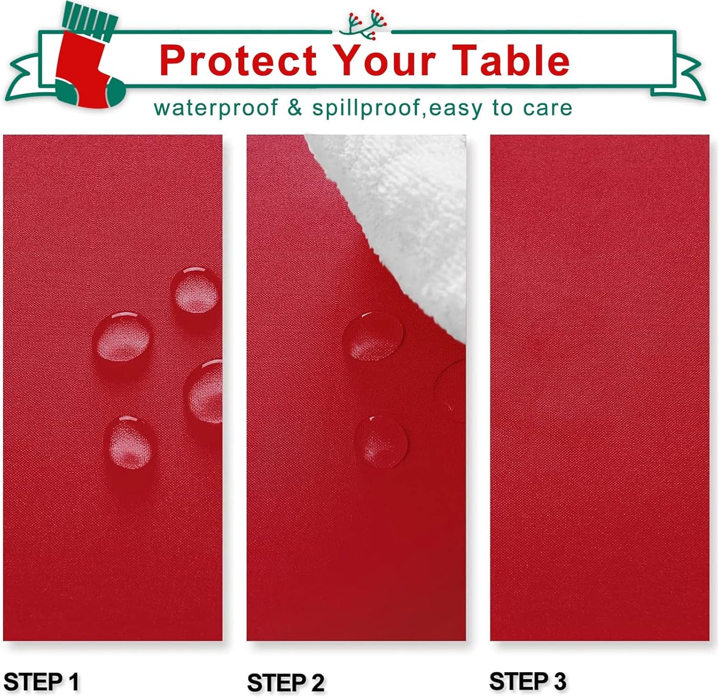 Hiasan 2 Pieces Red Tablecloth Square - Wateproof and Spillproof Kitchen Christmas Washable Polyester Table Cloth for Dining Room, 54 x 54 Inch