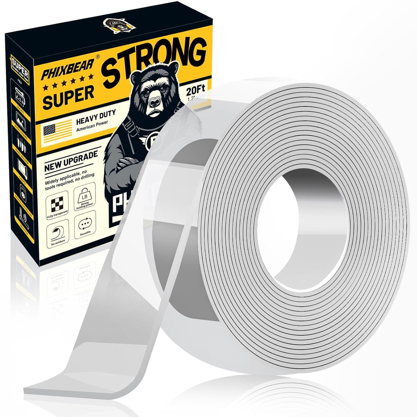 Large Double Sided Tape Heavy Duty, Mounting Tape Strong Adhesive, Wall Tape for Hanging Clear Removable No Damage, Fits Decor & Poster, 20Ft 1.2" Wide