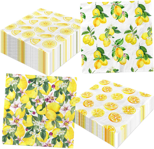 Lemon Napkins,40pcs Citrus Cocktail Napkins Summer Cocktail Napkins Paper Hand Towels For Lemon Themed Party Decor