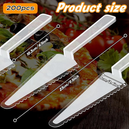 Suclain Disposable Cake Cutter 9.1 Inch Plastic Cake Server Cutting Plastic Spatula Knives Pie Pizza Pastry Slicer Serving Utensils for Kitchen Wedding(Clear,200 Pieces)
