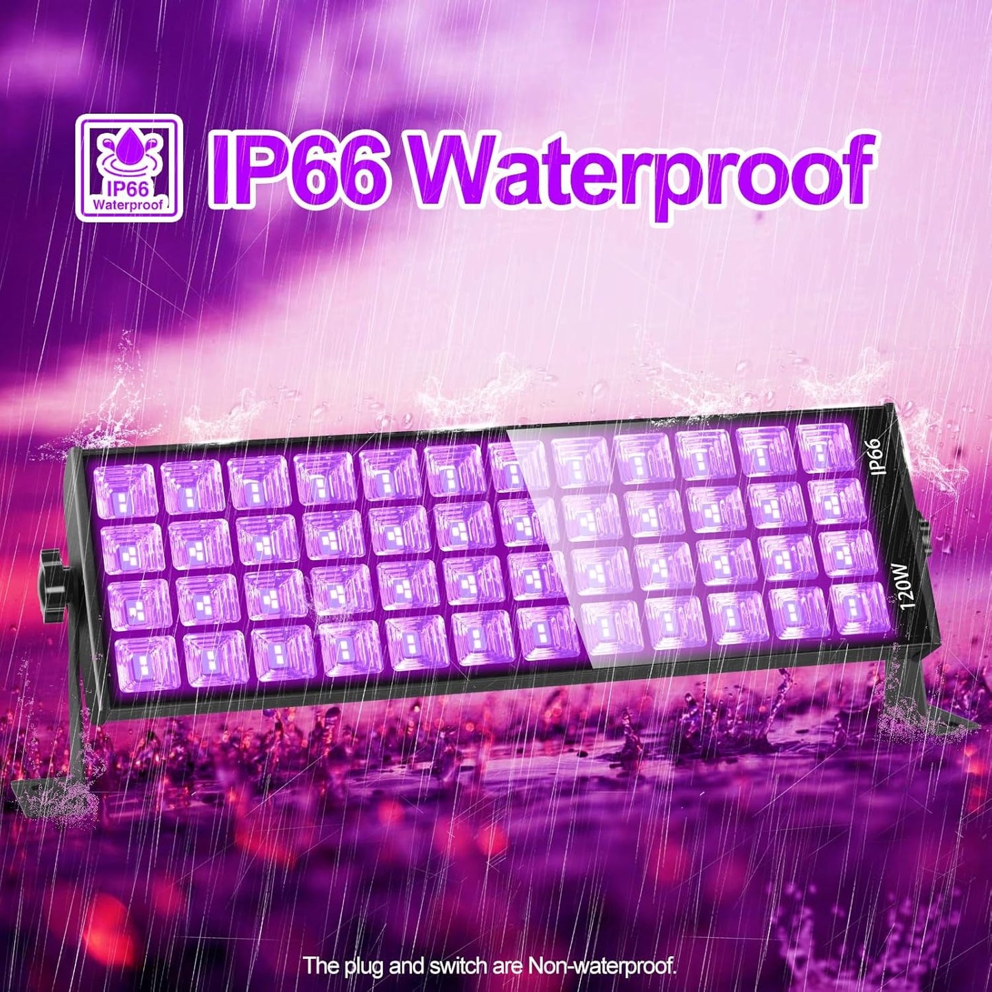120W LED Black Light Bar, 10FT Cord & Switch, Aluminum Shell, YIAYETOG IP66 Waterproof Black Lights for Large Space, Glow Party, Halloween, Body Paint, Yard, 3 Pack