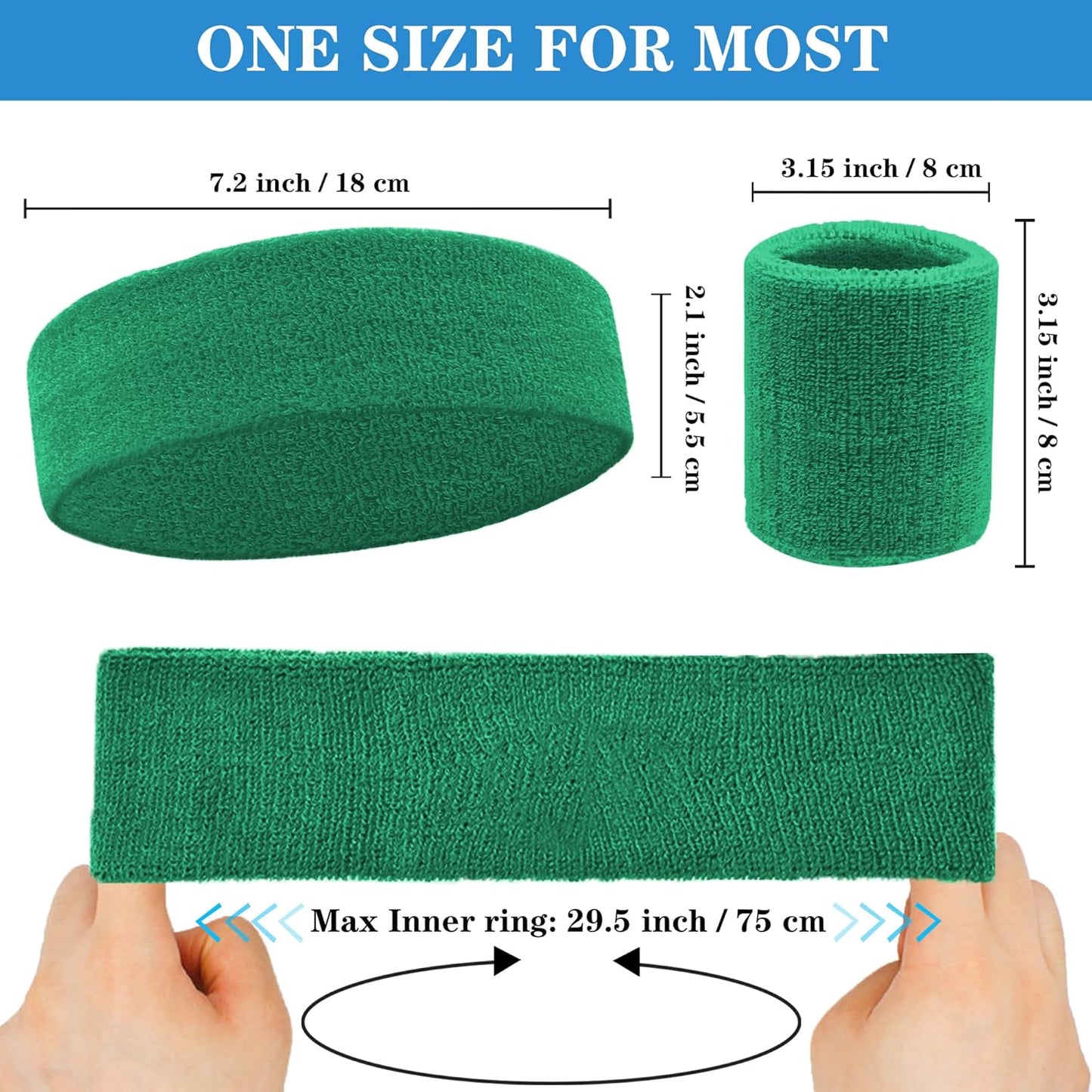 6 Pieces Sweatband Set Sports Headband Wristband Set, Moisture Wicking Athletic Sweatbands 4 Wrist Sweatband and 2 Headbands, Terry Cloth Sweat Absorbing Head Band for Workout