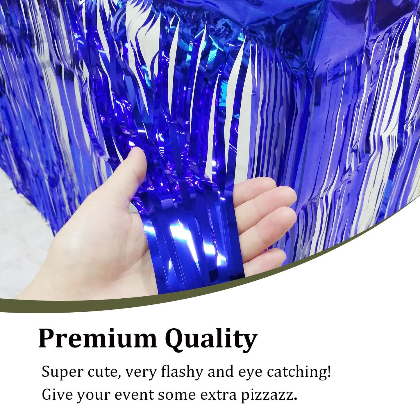 Set of 2 Metallic Foil Fringe Table Skirt 29x108 Inch Tinsel Disposable Skirting for Parade Floats Trailer, Mardi Gras Party, Birthday, Baby Shower, Wedding (Blue)