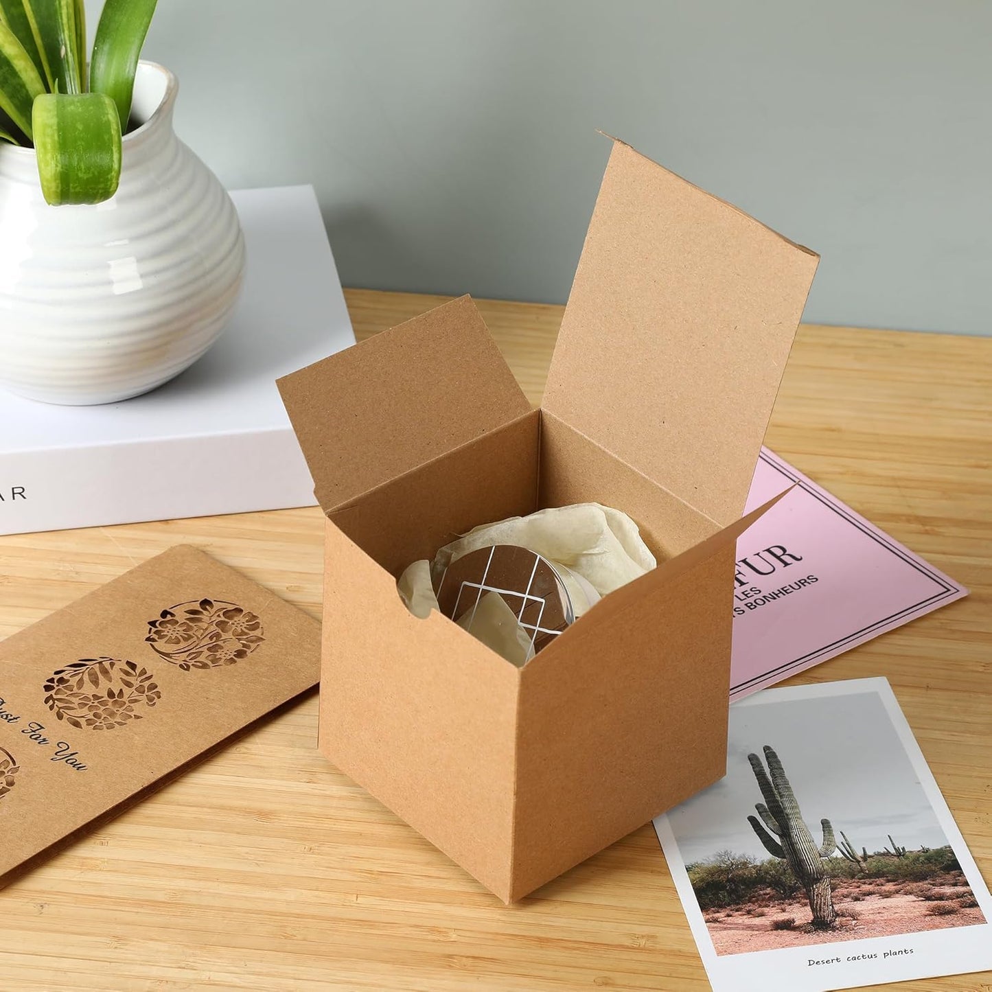 SHIPKEY 10Pcs Kraft Gift Boxes |6x6x6 Inches Square Boxes with Lids | Medium Gift Boxes Suitable for Party, Wedding, Christmas, Holidays, Birthdays and All Other Occasions