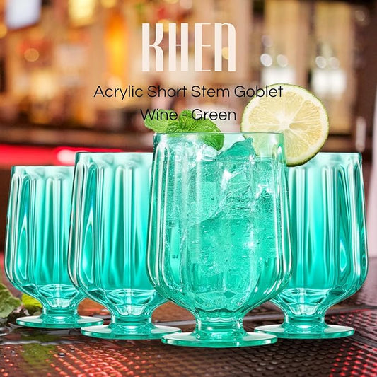 15oz Unbreakable Premium Drinking Glasses Set of 4 - Super Grade Acrylic Plastic - Perfect For Gifts - European Style Shatterproof BPA-free Glassware Dishwasher-Safe, Indoor & Outdoor (Green)