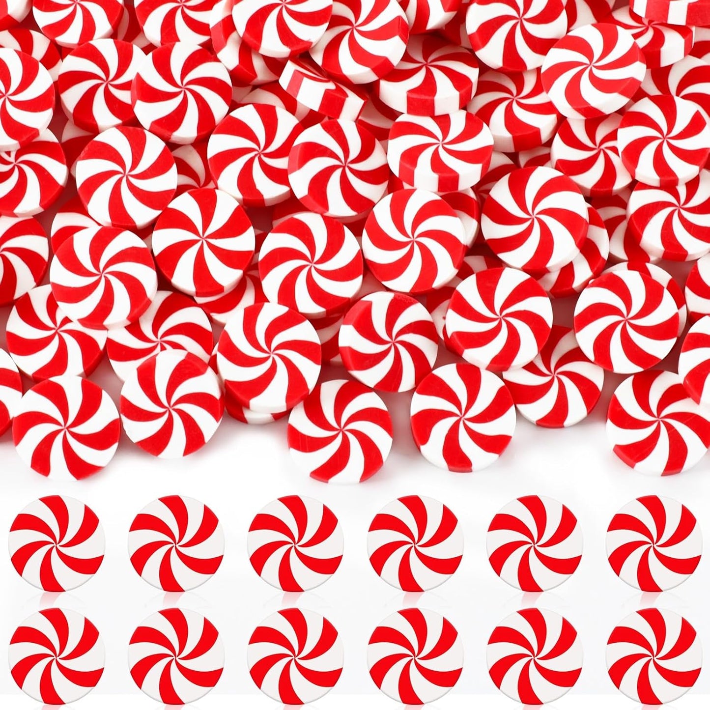 80pcs Mini Christmas Candy for Crafts, 20mm Fake Candy Decor Peppermint Ornaments Xmas Table Scatters Red and White Candy Vase Filler for Decorations Party Favors Supplies