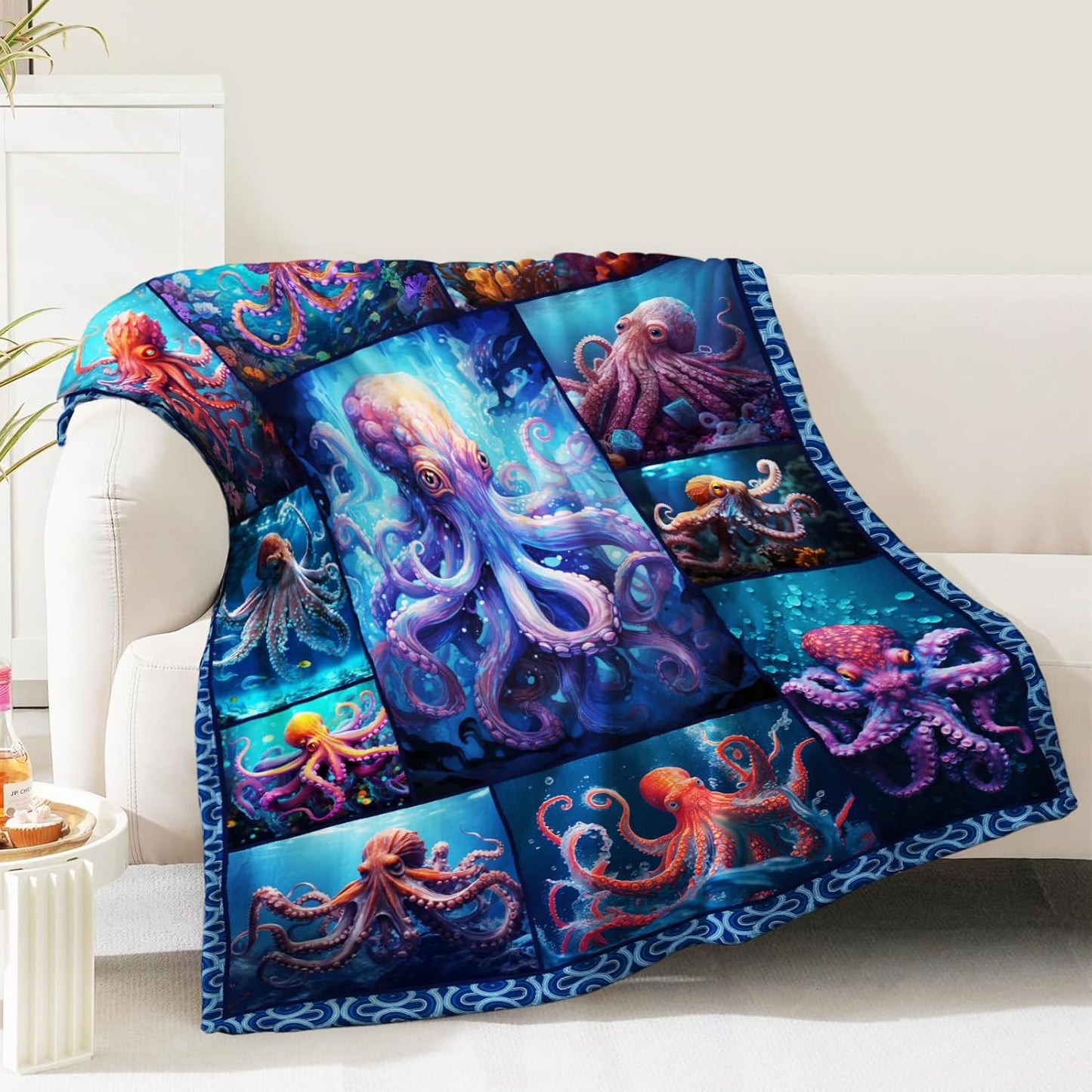 Octopus Blanket Gifts for Women Mom Girls Men Boys Birthday Christmas Valentine Present Ocean Animal Print Theme Decor Bedroom Living Room Couch Bed Sofa Soft Cozy Fleece Kids Adult Teen Throw 60"x50"