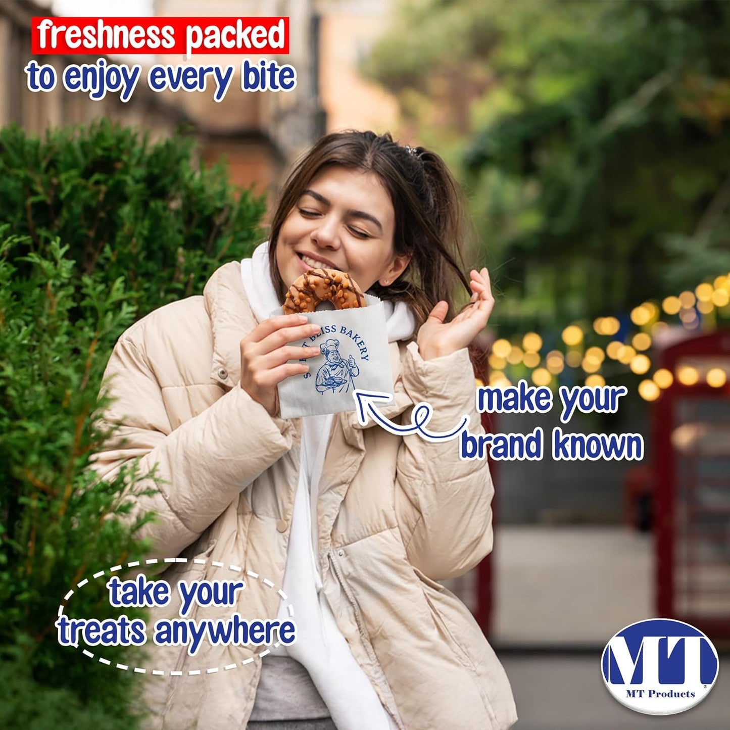 MT Products Custom Printed Small White Paper Bags 6" x 6.5 - Personalized Disposable White Cookie Bags