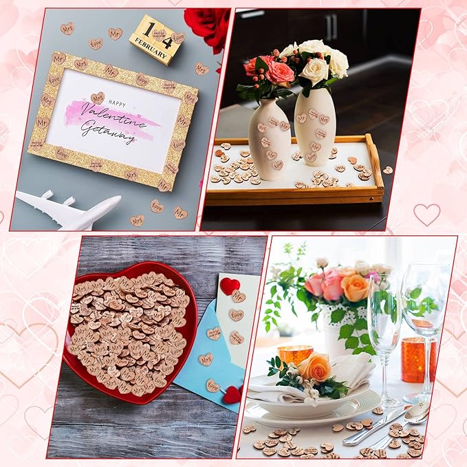 Blulu 1000 Pcs Small Wooden Heart Confetti for Craft Rustic Wedding Table Love Heart Centerpieces Decorations Mr Mrs Love Cake Decoration Gift for DIY Wedding Party Table Cake(Romantic Style)