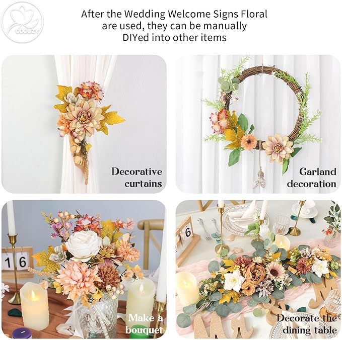 Artificial Wedding Arch Flowers for Wedding Sign,Set of 2 for Wedding Welcome Ceremony Sign,Faux Floral Swags,Wedding, Banquet and Reception Backdrop Floral Decoration (Coffee Orange)