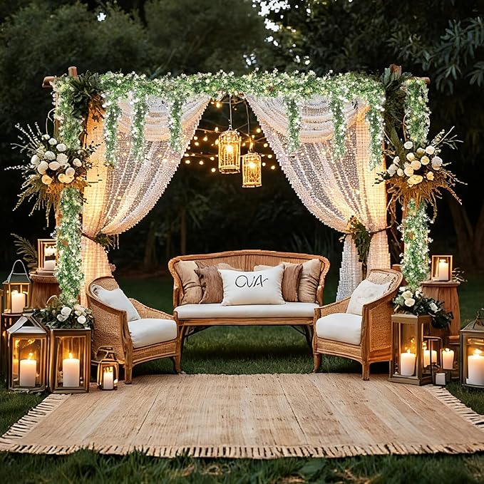 RECUTMS Greenery Vines Garland 3 Pack Artifical Garland with Lights Hanging Greenery Table Garland Greenery Artificial Green Leaves for Mantel Wedding Backdrop Arch Wall Indoor Outdoor Decor(White)