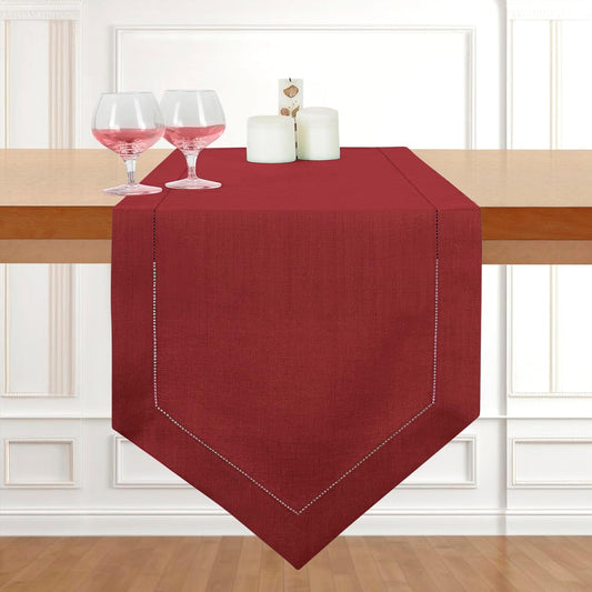 D'Moksha Homes Red Linen Table Runner 72 Inches Long - 100% Pure Linen Diamond Table Runner 14 x 72 Inch for Dining, Fall and Halloween - Machine Washable