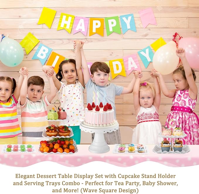 Willinglong 12 Pcs Dessert Cupcake Stand Holder, Cake Table Display Set Include 5 Cupcake Stand Tiered Tower 1 Cake Holder 6 Serving Tray Combo for Tea Party Birthday Baby Shower Wedding(White,Gold)