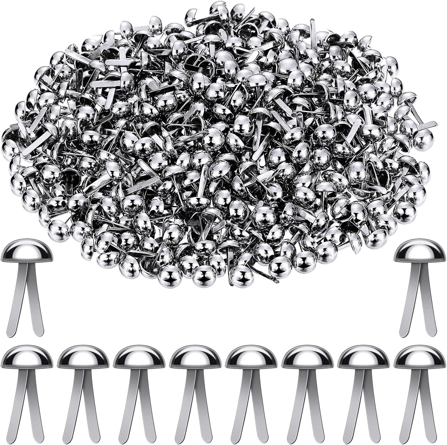 Hotop 500 Pcs Brads for Paper Crafts Metal Round Brass Paper Fasteners for Craft Art Crafting School DIY Supplies(0.3 x 0.8 Inch,Silver)